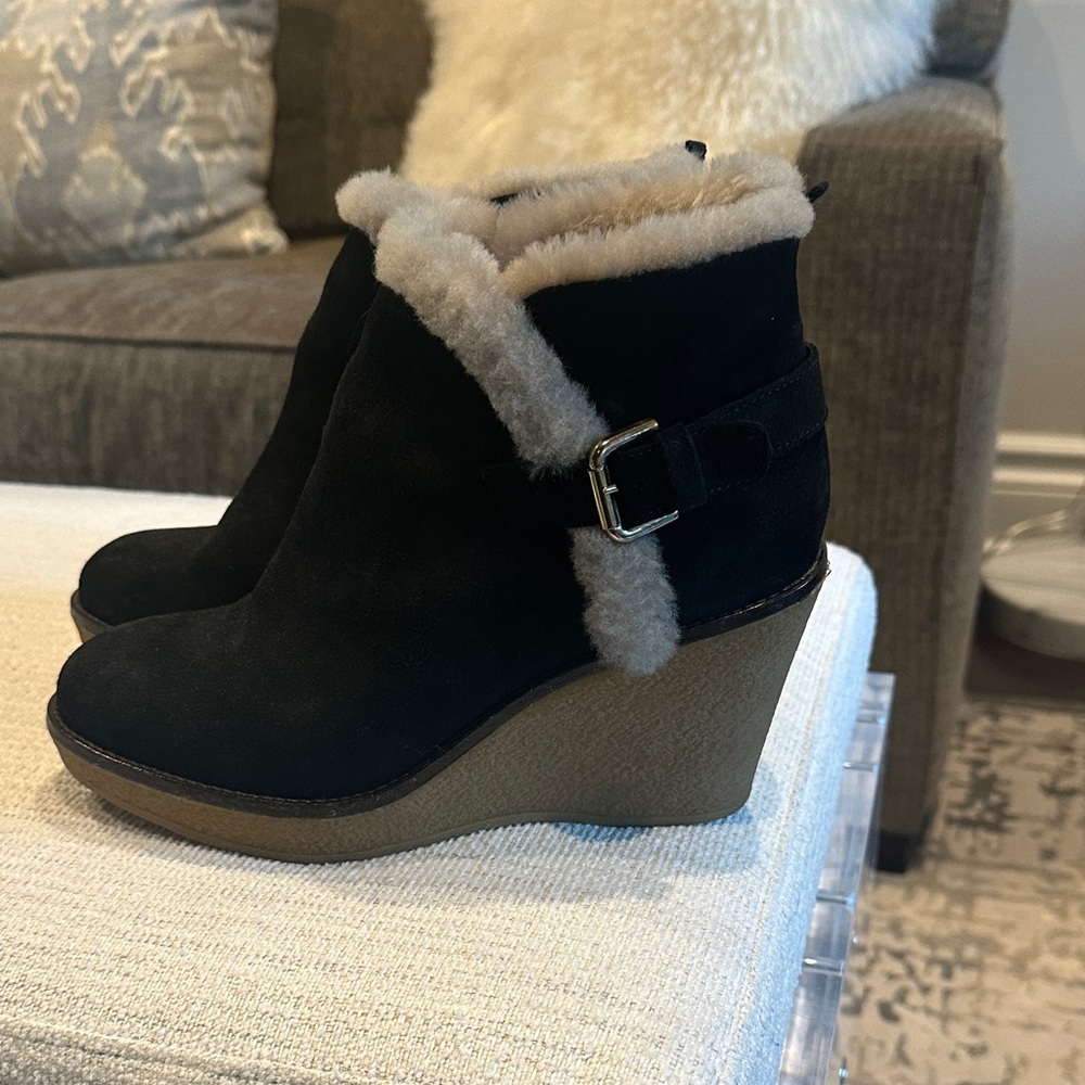 Women's Black Suede Wedge Ankle Boots